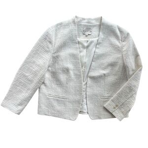 Ann Taylor Loft Women XL Cream Textured Woven Open Front Long Sleeve Blazer Chic